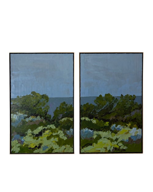 Load image 1 in gallery view. 'Green Pastures' Pair of Oil Paintings